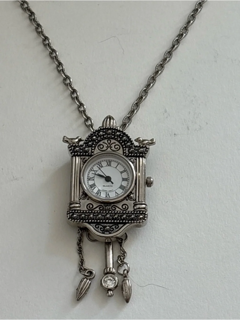 Vintage-Inspired Silver Cuckoo Clock Pendant Necklace - Silver - Picture 12 of 16